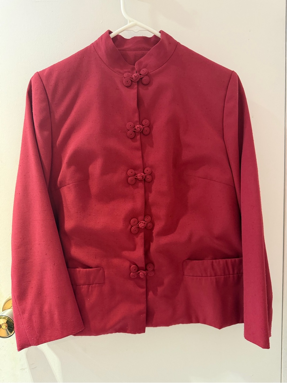 Women's Red Mandarin Collar Button Jacket